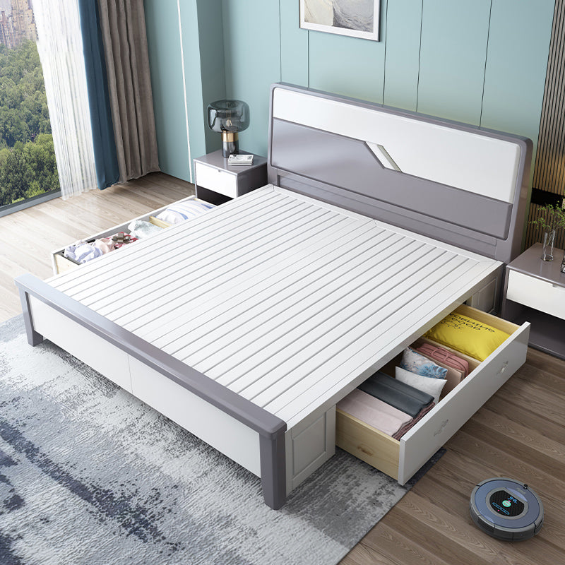 43.3" Tall Contemporary Standard Bed with Headboard, Solid Wood Panel Bed