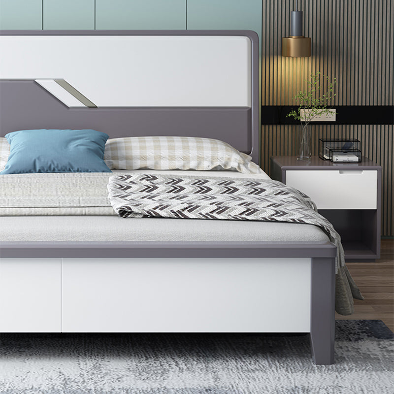 43.3" Tall Contemporary Standard Bed with Headboard, Solid Wood Panel Bed