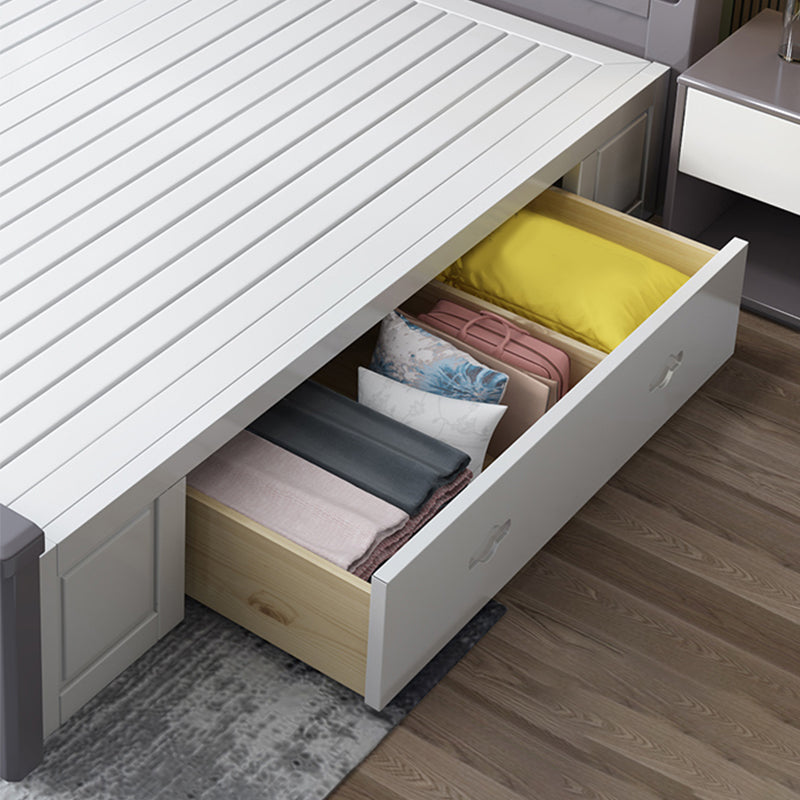 43.3" Tall Contemporary Standard Bed with Headboard, Solid Wood Panel Bed