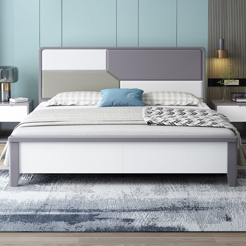 43.3" Tall Solid Wood Panel Bed Contemporary Bed Frame with Headboard