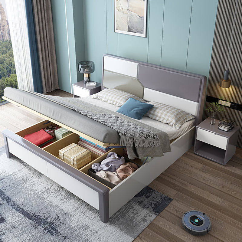 43.3" Tall Solid Wood Panel Bed Contemporary Bed Frame with Headboard