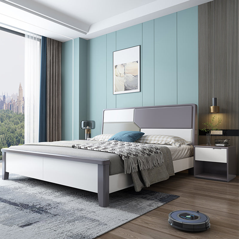 43.3" Tall Solid Wood Panel Bed Contemporary Bed Frame with Headboard