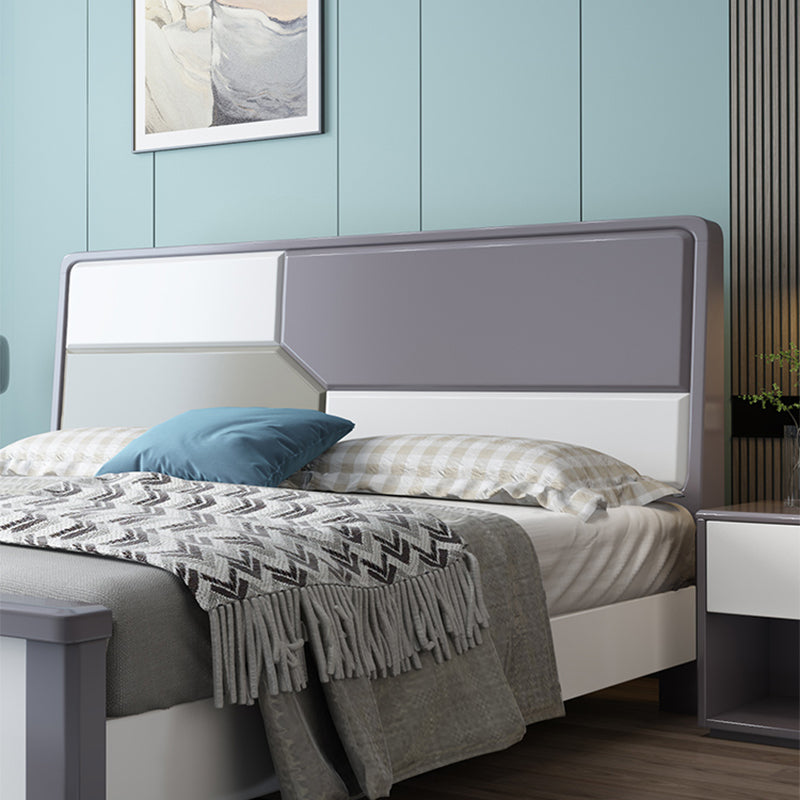 43.3" Tall Solid Wood Panel Bed Contemporary Bed Frame with Headboard