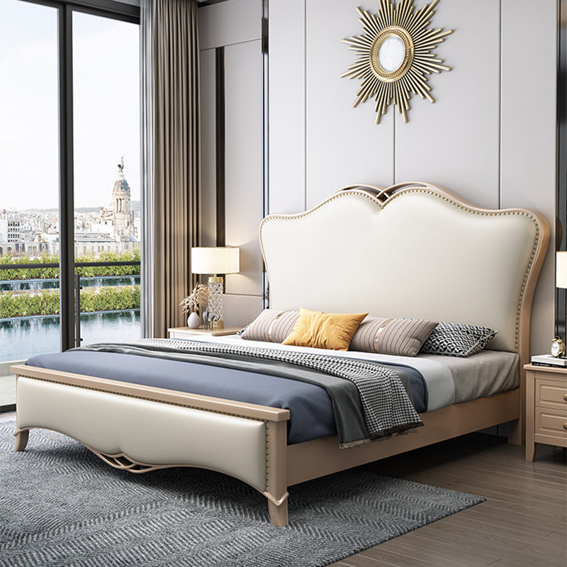 Contemporary 57" Tall Panel Bed with Upholstered Headboard, Solid Wood Bed