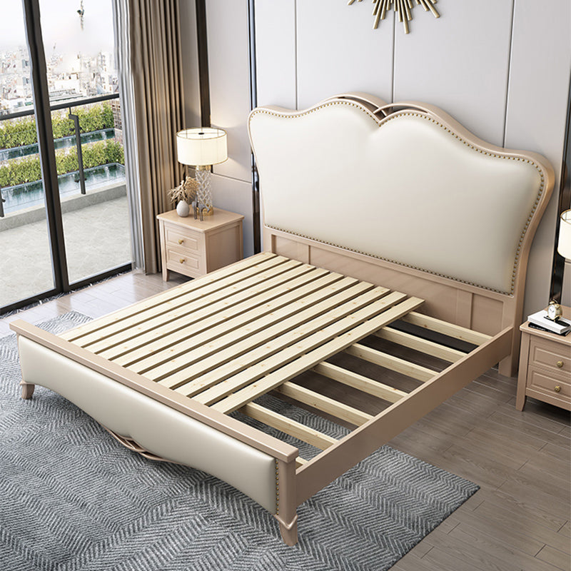 Contemporary 57" Tall Panel Bed with Upholstered Headboard, Solid Wood Bed