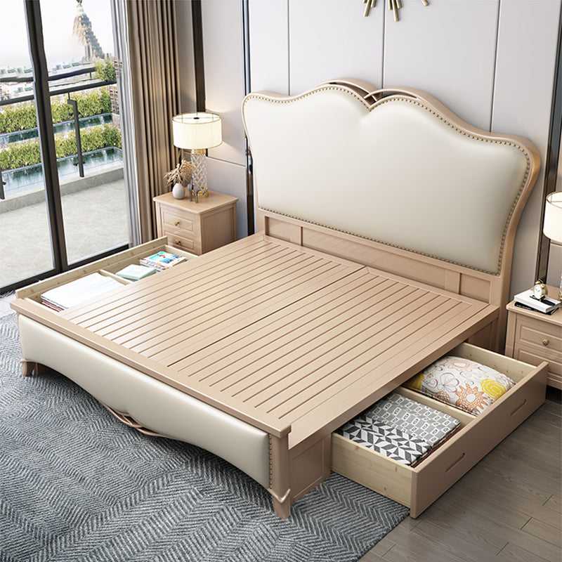 Contemporary 57" Tall Panel Bed with Upholstered Headboard, Solid Wood Bed