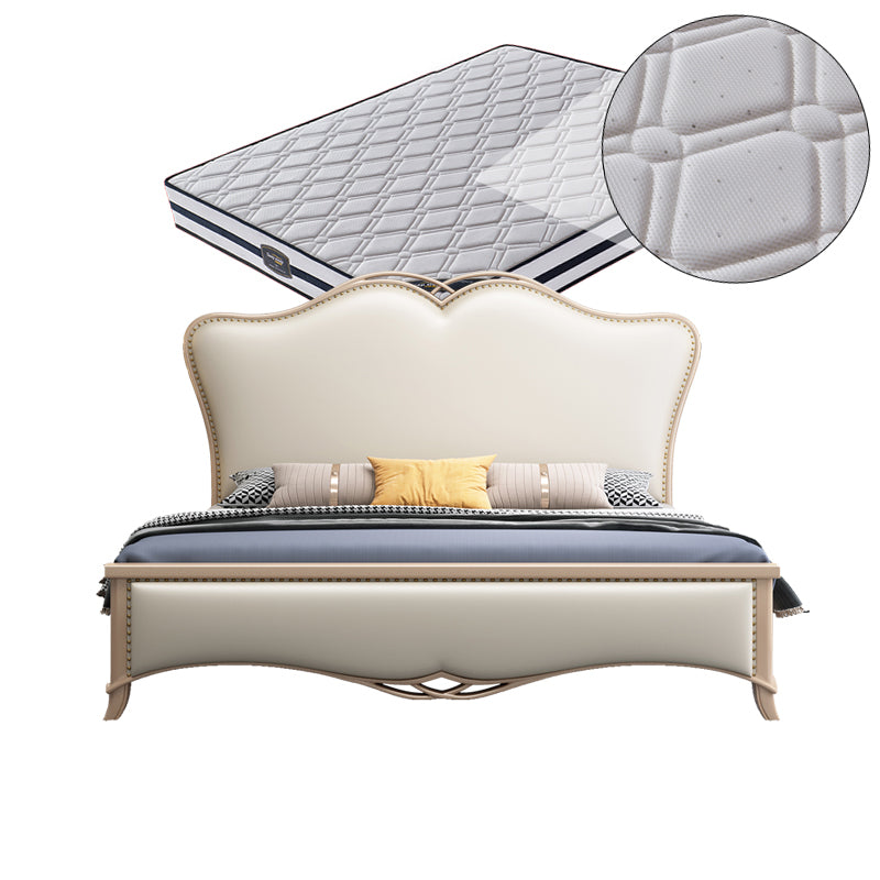 Contemporary 57" Tall Panel Bed with Upholstered Headboard, Solid Wood Bed