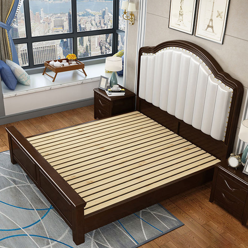 Contemporary Bed Frame Rubber Wood Panel Bed with Upholstered Headboard