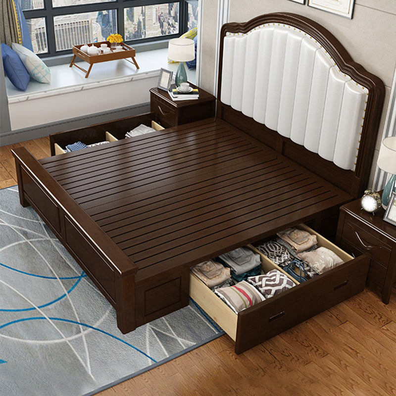 Contemporary Bed Frame Rubber Wood Panel Bed with Upholstered Headboard