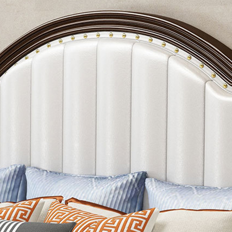 Contemporary Bed Frame Rubber Wood Panel Bed with Upholstered Headboard