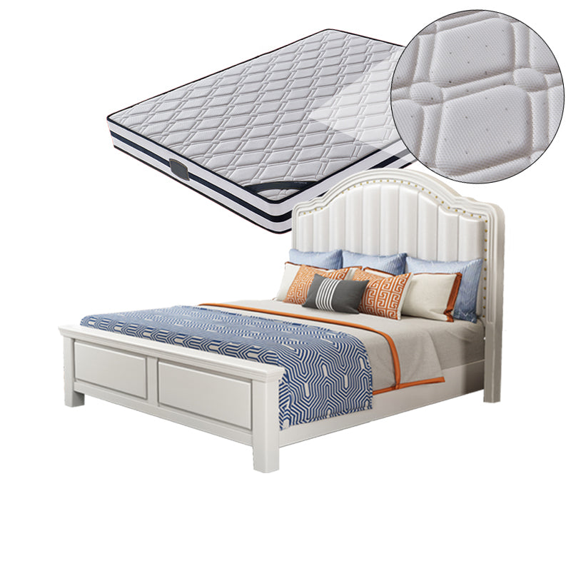 Contemporary Bed Frame Rubber Wood Panel Bed with Upholstered Headboard