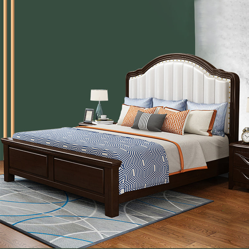 Contemporary Bed Frame Rubber Wood Panel Bed with Upholstered Headboard