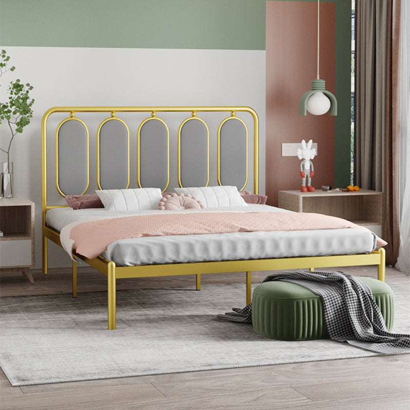 Glam Bed Frame Metallic Standard Bed with Upholstered Headboard