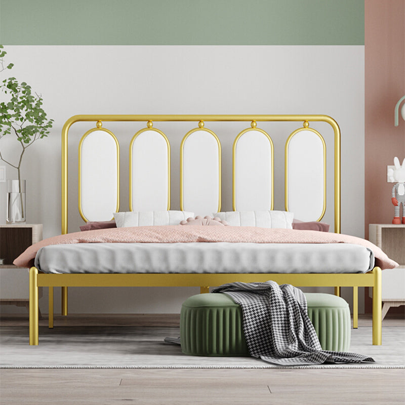 Glam Bed Frame Metallic Standard Bed with Upholstered Headboard