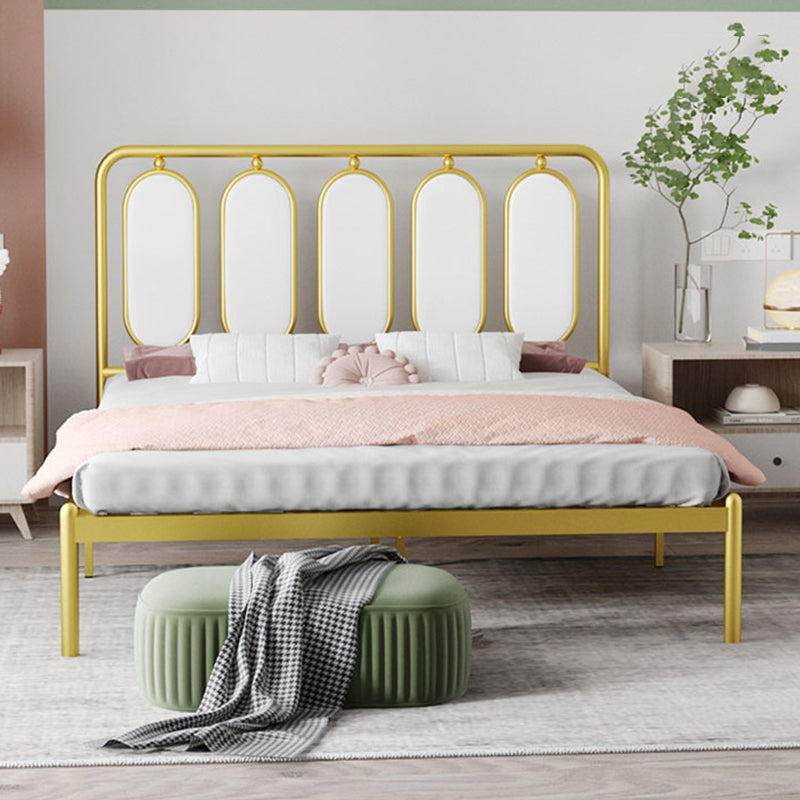 Glam Bed Frame Metallic Standard Bed with Upholstered Headboard