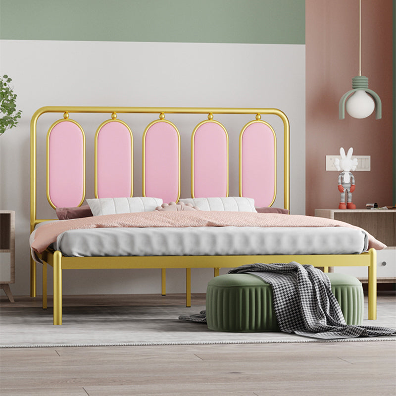 Glam Bed Frame Metallic Standard Bed with Upholstered Headboard