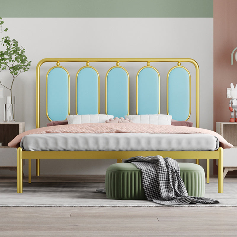 Glam Bed Frame Metallic Standard Bed with Upholstered Headboard