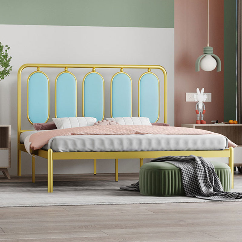 Glam Bed Frame Metallic Standard Bed with Upholstered Headboard