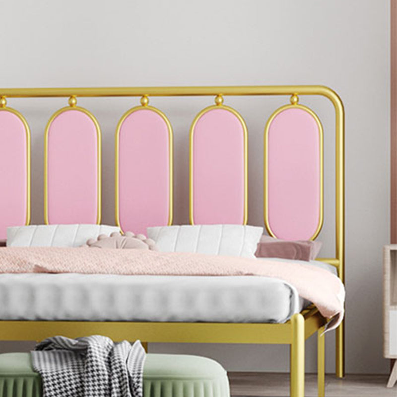 Glam Bed Frame Metallic Standard Bed with Upholstered Headboard