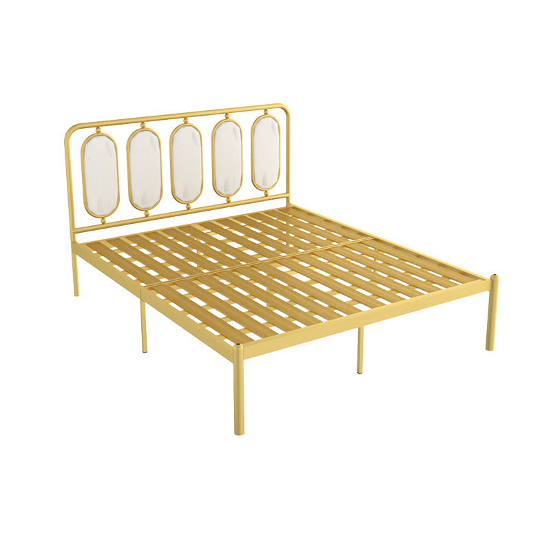 Glam Bed Frame Metallic Standard Bed with Upholstered Headboard