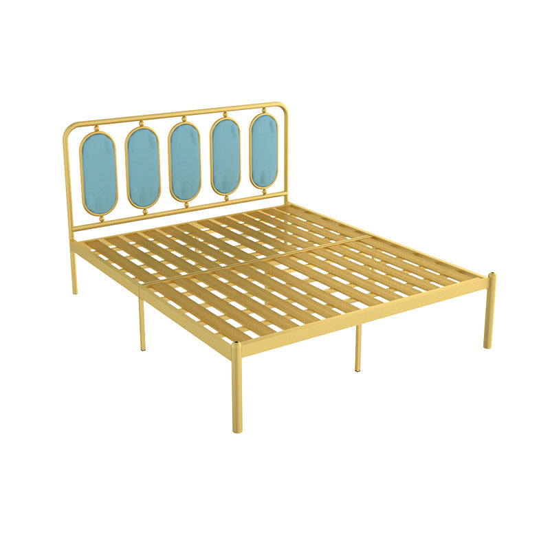 Glam Bed Frame Metallic Standard Bed with Upholstered Headboard