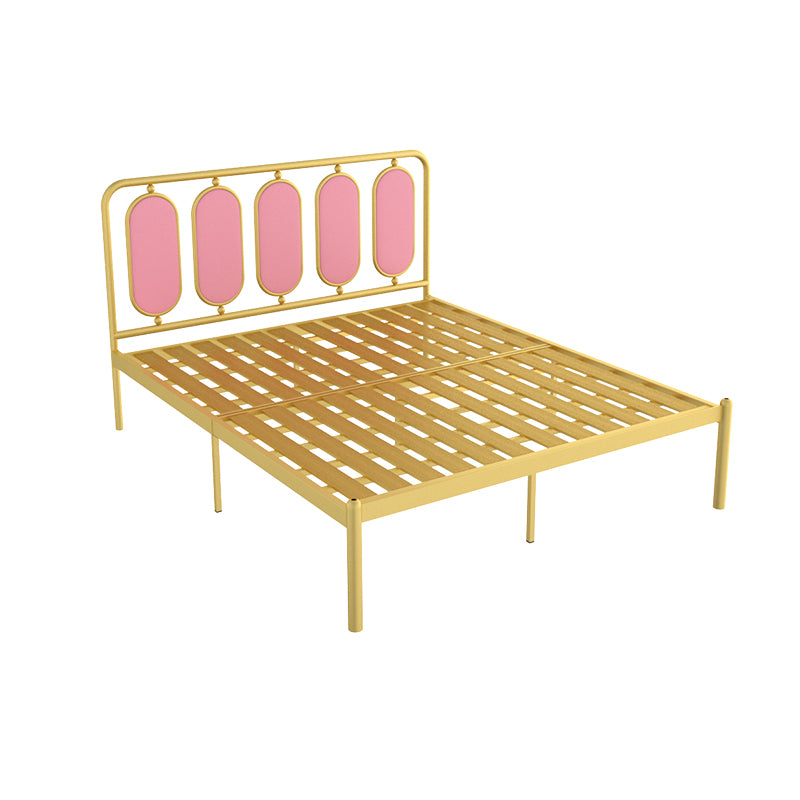 Glam Bed Frame Metallic Standard Bed with Upholstered Headboard