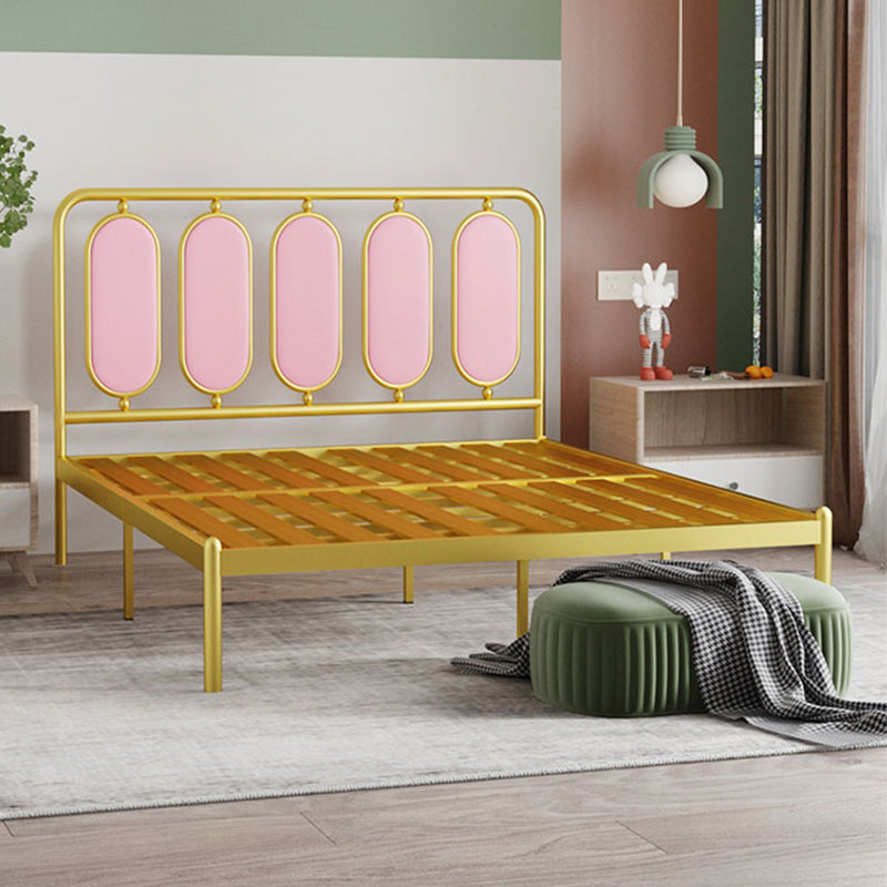 Glam Bed Frame Metallic Standard Bed with Upholstered Headboard
