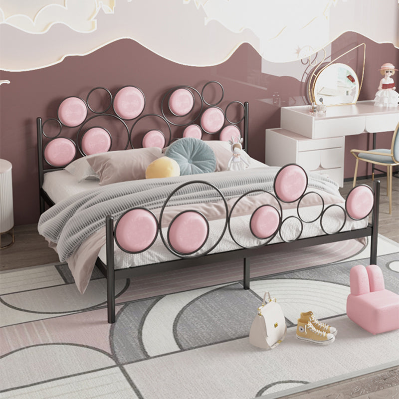 Glam Standard Bed Metallic Open-Frame Bed with Upholstered Headboard