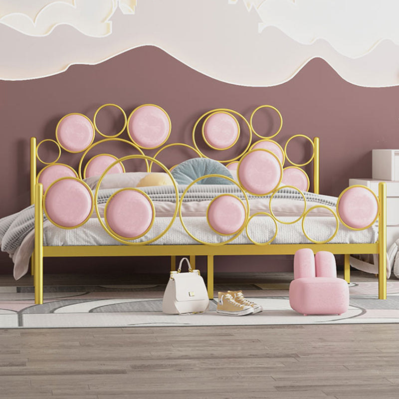 Glam Standard Bed Metallic Open-Frame Bed with Upholstered Headboard