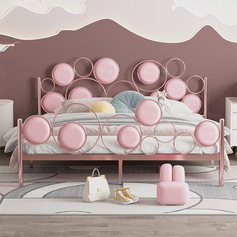 Glam Standard Bed Metallic Open-Frame Bed with Upholstered Headboard