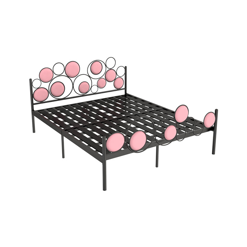 Glam Standard Bed Metallic Open-Frame Bed with Upholstered Headboard