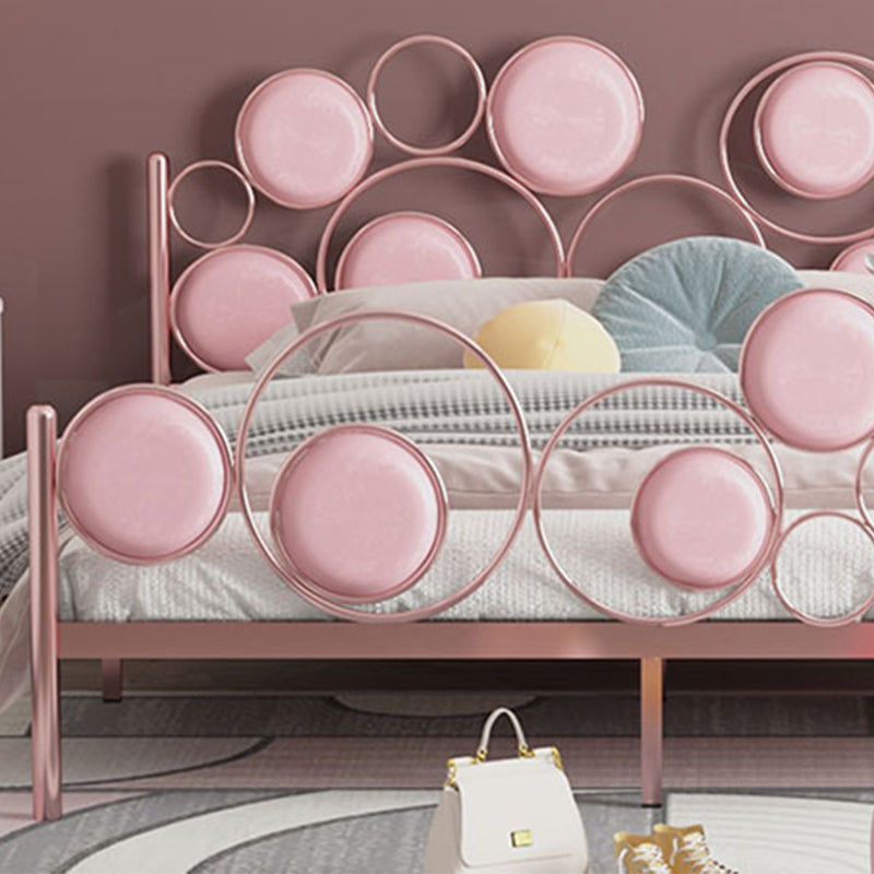 Glam Standard Bed Metallic Open-Frame Bed with Upholstered Headboard