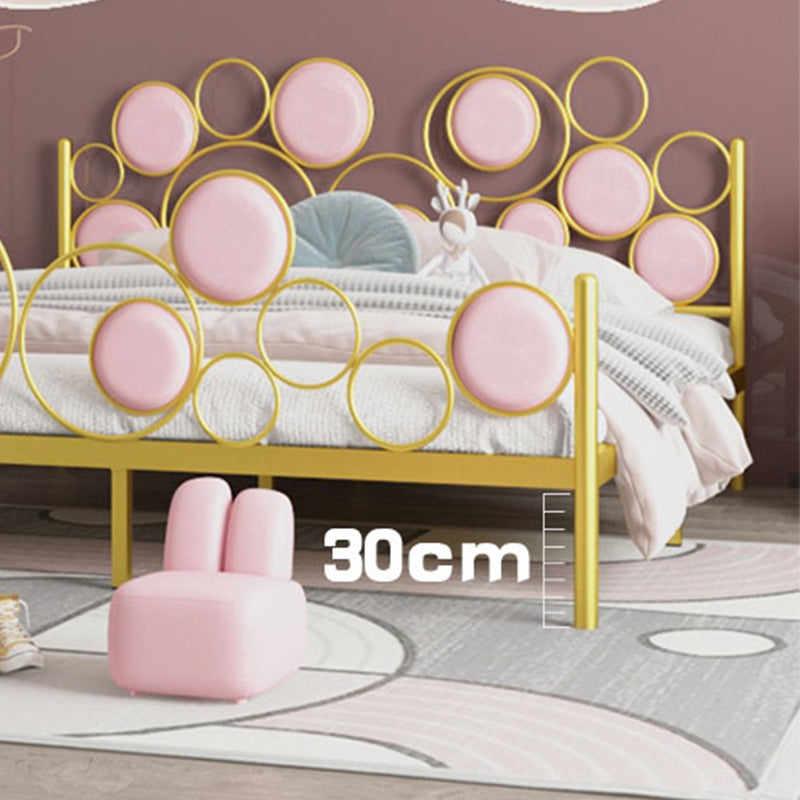 Glam Standard Bed Metallic Open-Frame Bed with Upholstered Headboard