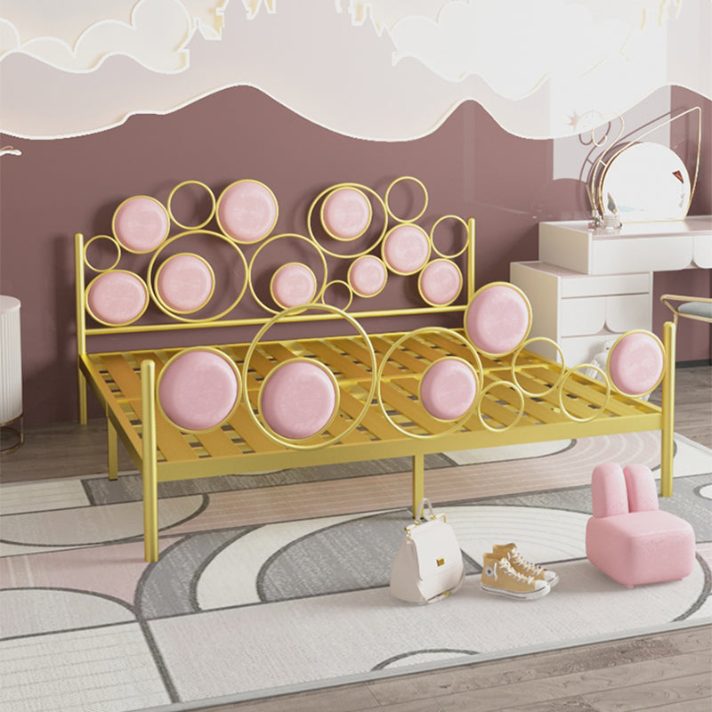 Glam Standard Bed Metallic Open-Frame Bed with Upholstered Headboard