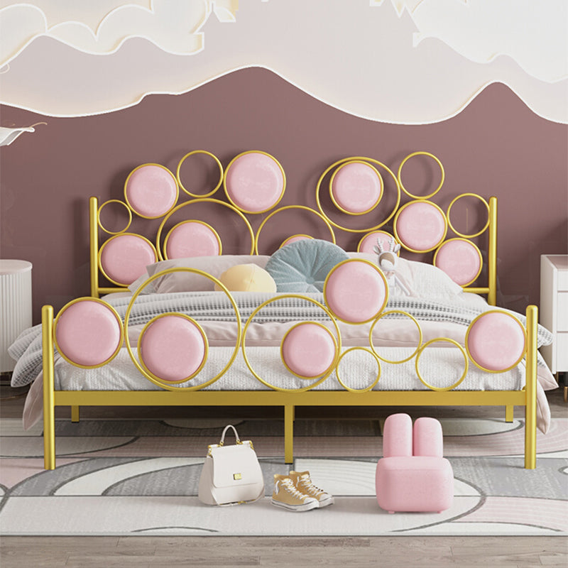 Glam Standard Bed Metallic Open-Frame Bed with Upholstered Headboard