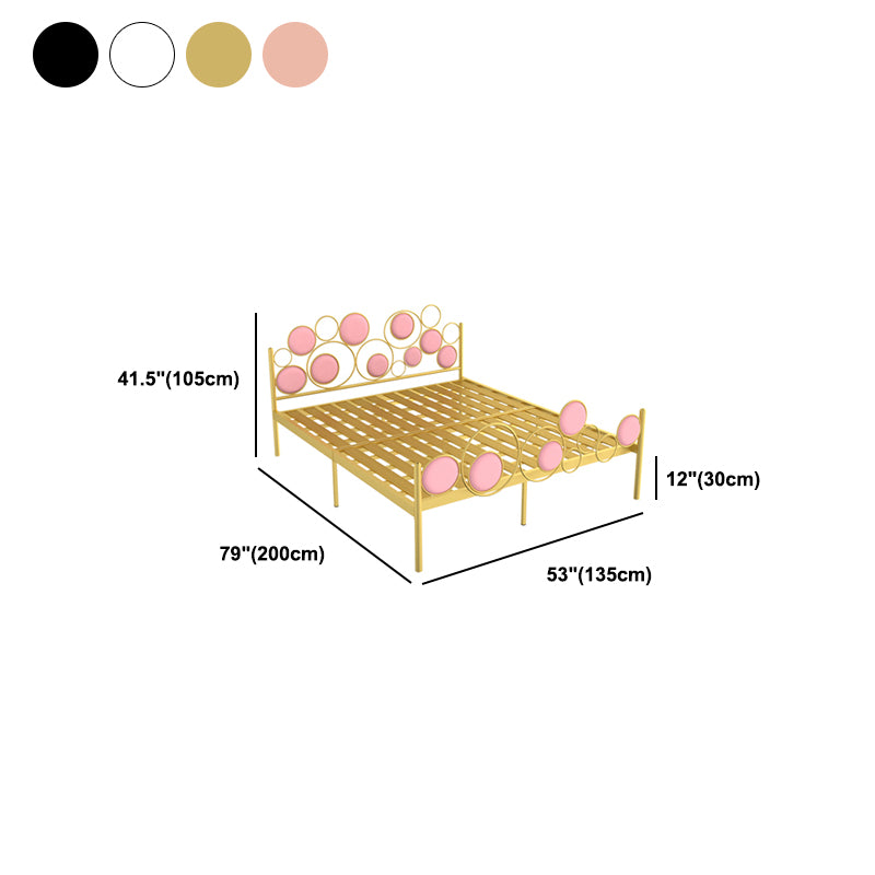 Glam Standard Bed Metallic Open-Frame Bed with Upholstered Headboard