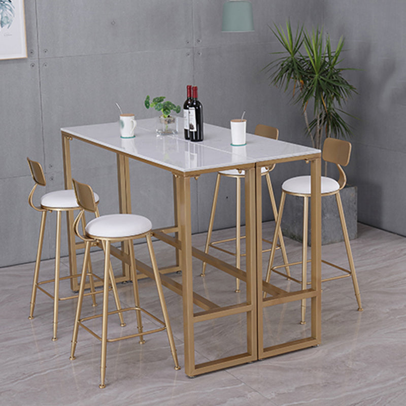 Glam Indoor 1/2/3/4/9 Pub Dining Set Pieces Rectangle White Marble Bistro Set