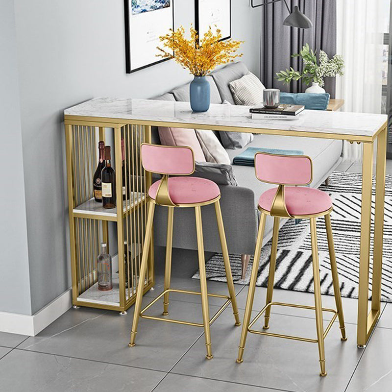 Glam 1/3 Pieces Bar Table Set Rectangle Stone Counter Table with Stools for Living Room