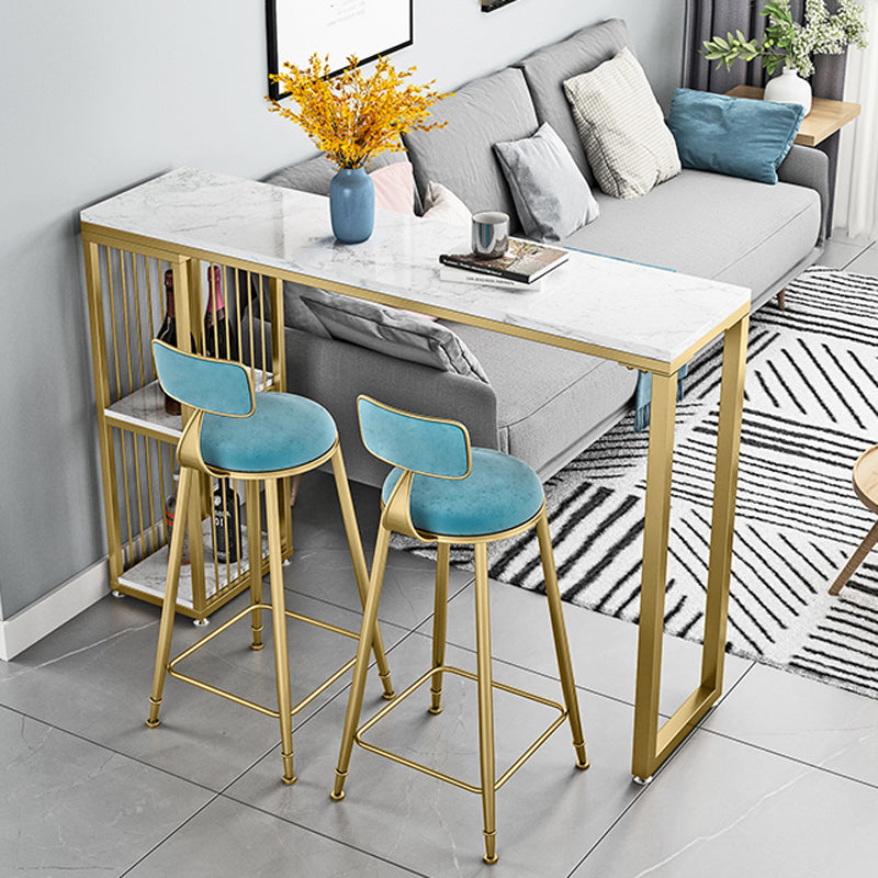 Glam 1/3 Pieces Bar Table Set Rectangle Stone Counter Table with Stools for Living Room