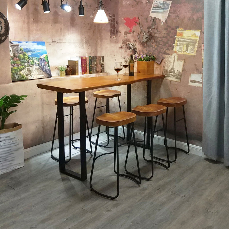 Indoor Modern Bar Pub Table Set 1/2/3/4/6 Pieces Solid Wood Pub Table Set in Natural