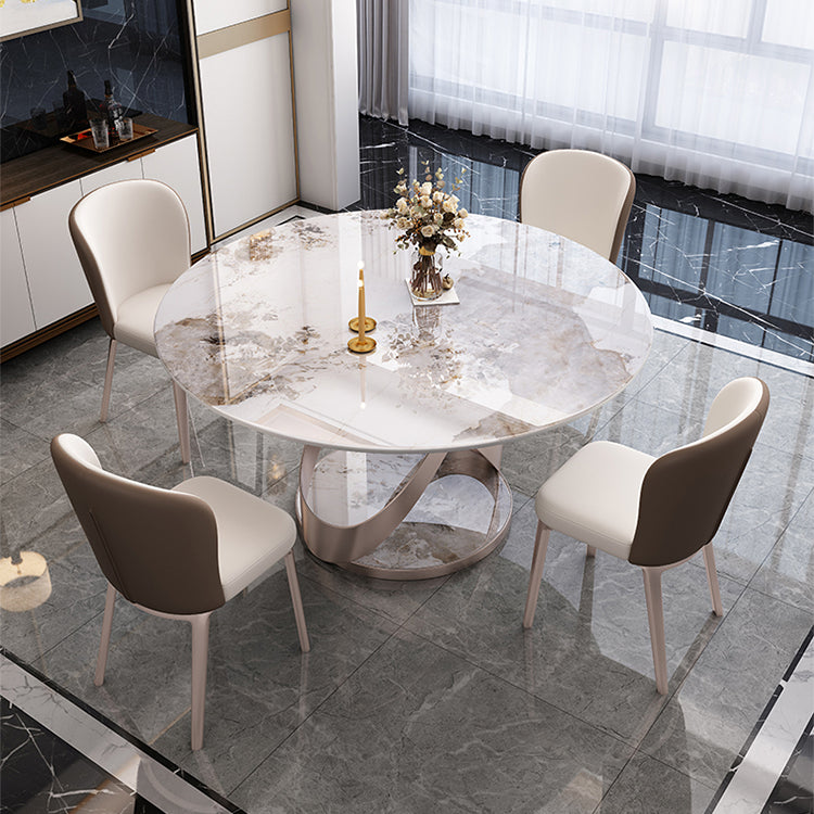 Round Dining Table Set 1/4/5/7 Pcs Dining Table Set with Stone Top with Upholstered Chair
