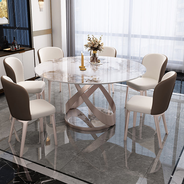 Round Dining Table Set 1/4/5/7 Pcs Dining Table Set with Stone Top with Upholstered Chair