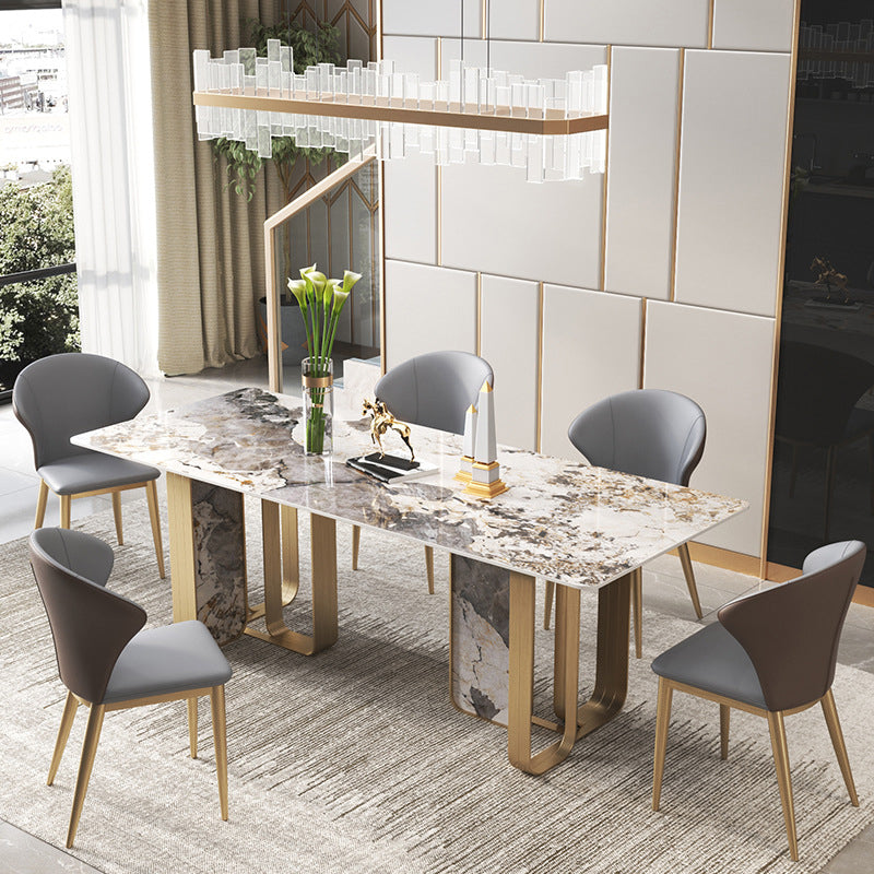 Luxurious Rectangle Dining Set 1/2/3/5/6/7/9 Pieces Sintered Stone Top Dinette Table Set