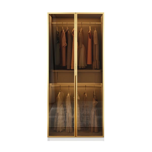 Wood and Glass Wardrobe Cabinet Contemporary Hinged Wardrobe Closet