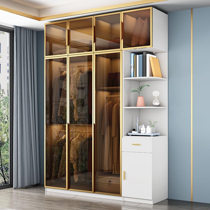 Wood and Glass Wardrobe Cabinet Contemporary Hinged Wardrobe Closet