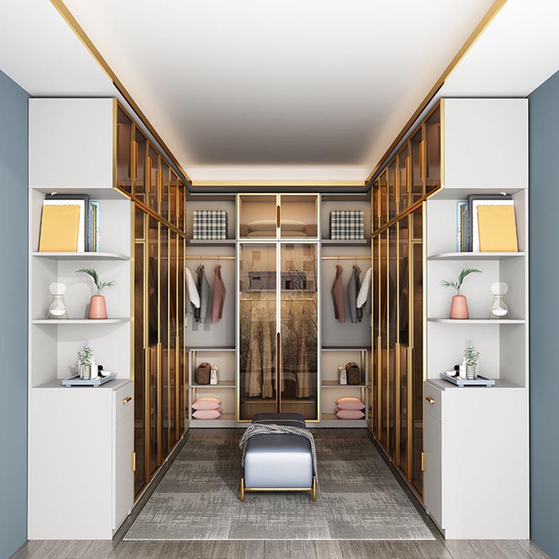 Wood and Glass Wardrobe Cabinet Contemporary Hinged Wardrobe Closet