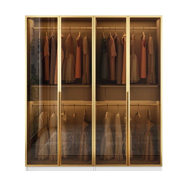 Wood and Glass Wardrobe Cabinet Contemporary Hinged Wardrobe Closet