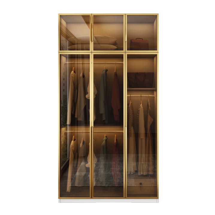 Wood and Glass Wardrobe Cabinet Contemporary Hinged Wardrobe Closet