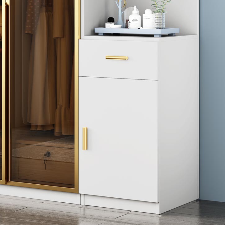 Wood and Glass Wardrobe Cabinet Contemporary Hinged Wardrobe Closet