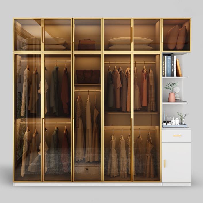 Wood and Glass Wardrobe Cabinet Contemporary Hinged Wardrobe Closet